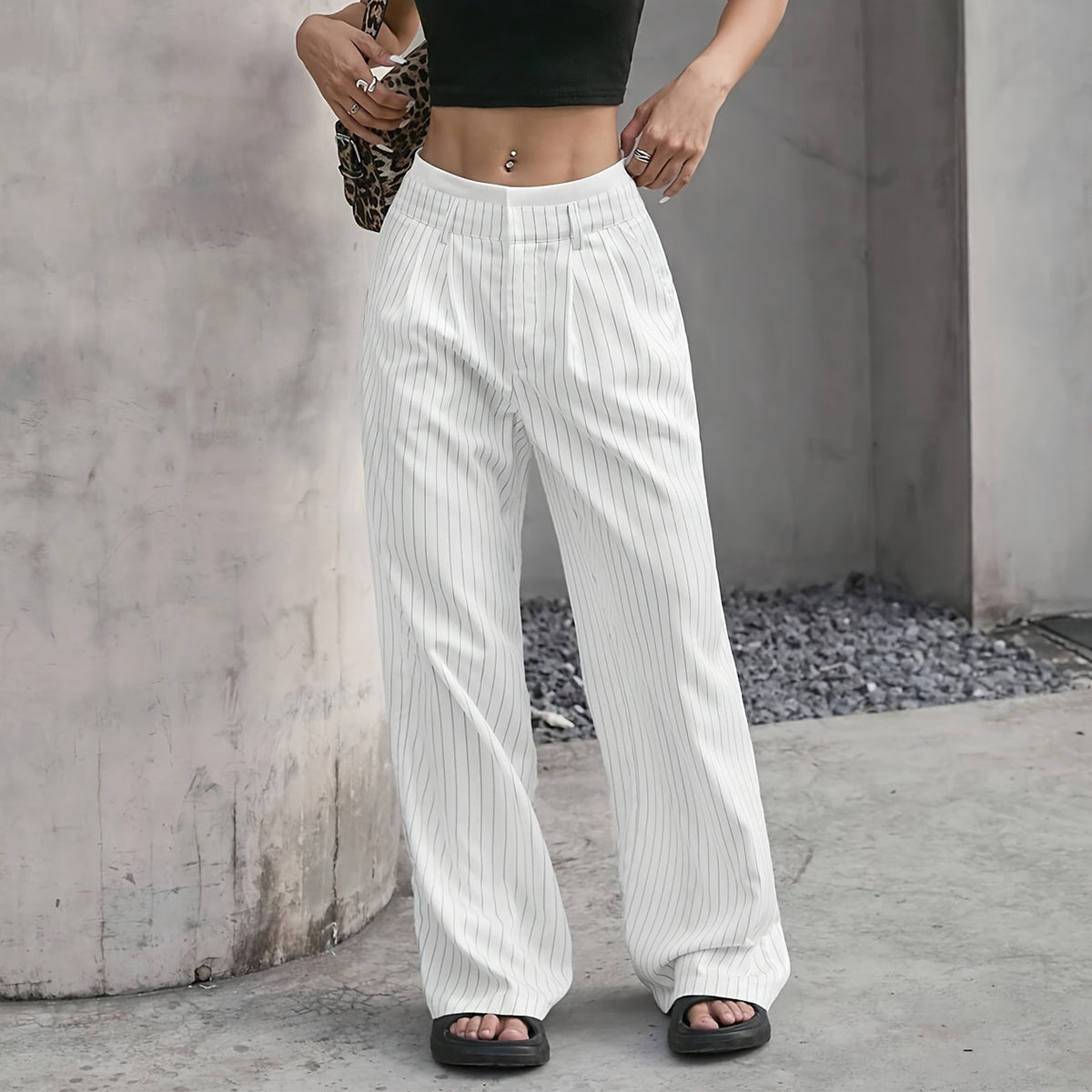 Pantalon Droit à Rayures