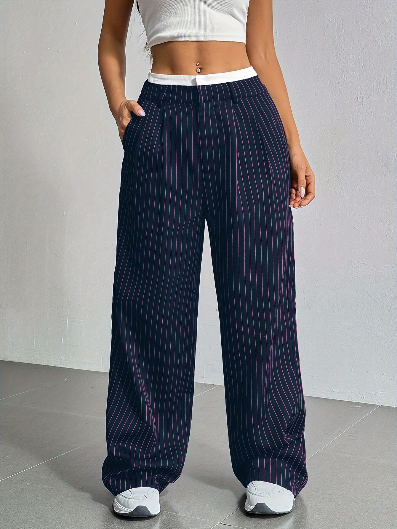 Pantalon Droit à Rayures