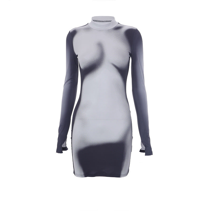 Robe Courte Ajustée à Imprimé Graphique