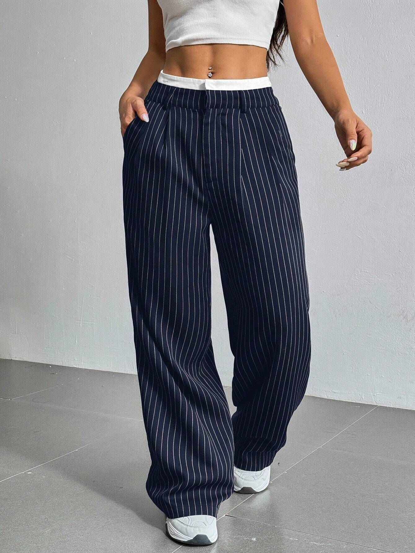 Pantalon Droit à Rayures