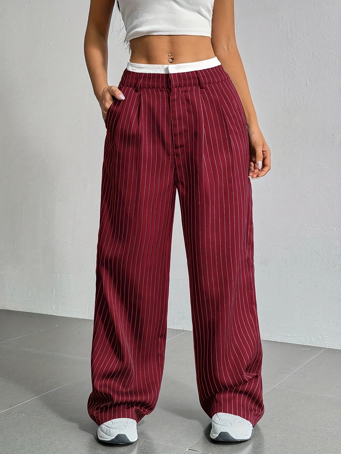 Pantalon Droit à Rayures