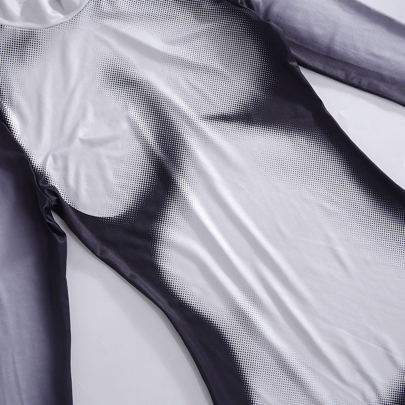 Robe Courte Ajustée à Imprimé Graphique