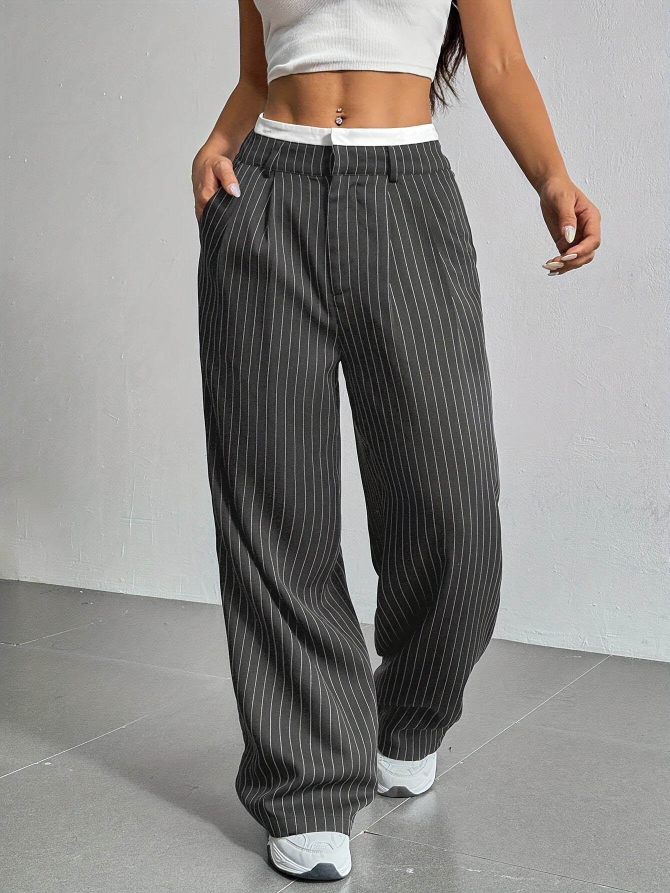 Pantalon Droit à Rayures